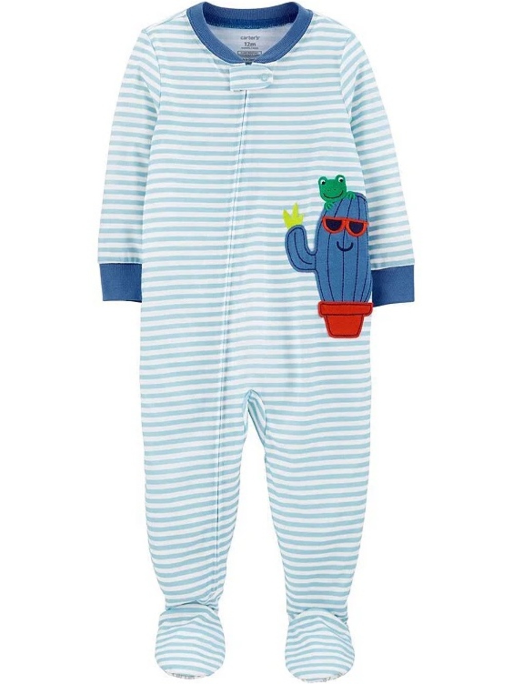4/$20 Carter's 4T Light Blue Striped Cactus Appliqué One-Piece Sleeper